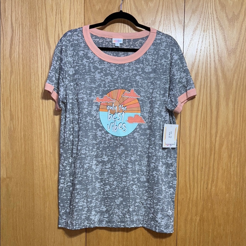 LuLaRoe Gray and Peach Liv Graphic T-Shirt XL